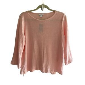 New J Jill Pearl Pink Linen Blend Pullover Top Women’s Size Petite Large LP